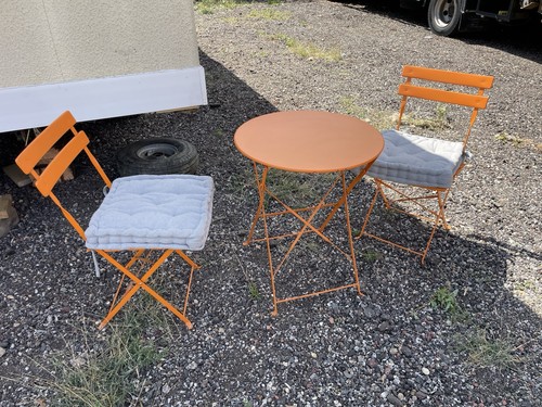 Orange table chairs bistro - &,